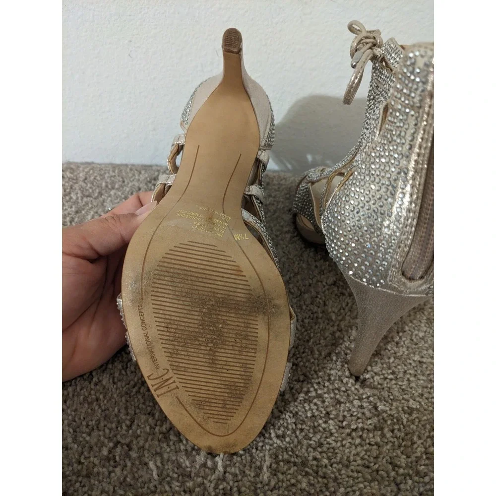 Inc International Concepts Women's Rhinestone Champagne Sharee High Heels Sz.7.5